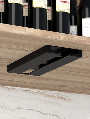  riipoo support pour verres à vin sous armoire, support pour verres à vin sous étagère, support pour verres à pied noir pour armoire, paquet de 2