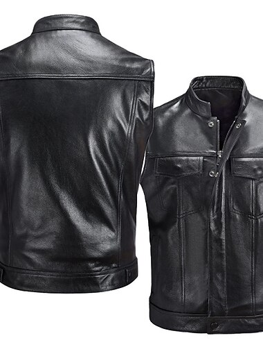  בגדי ריקוד גברים Gilet אפוד עור בָּחוּץ לבוש יומיומי חופשה ליציאה אופנתי בסיסי סתיו חורף רוכסן כיס עור מלאכותי שמור על חום הגוף אחיד רוכסן צווארון עומד(סיני) רגיל שחור אֵפוֹד