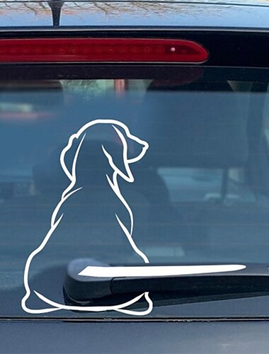  cartoon schattige achterkant hond achter glas sticker auto sticker