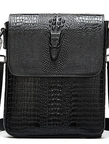  Vintage Genuine Leather Shoulder Bag Crocodile Pattern Crossbody Bag For Work Commute Business Bag Husband Gift