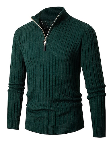  Homens Pulôver suéter Suéter com zíper de um quarto Saltador Estriado Tricotar Padrão Tricotado Tecido Quarter Zip Contemporâneo Moderno Trabalho Roupa Diária Roupa Outono & inverno Preto Branco M L