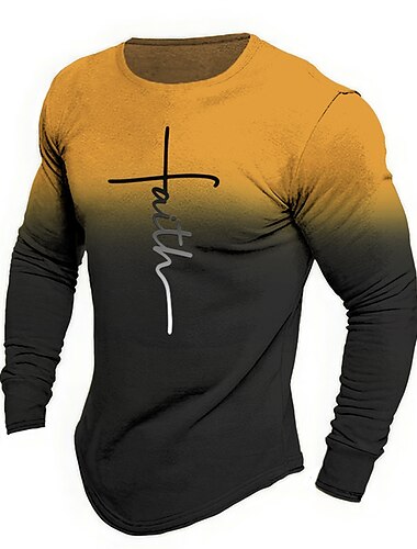  Herren Graphic Buchstabe Vertrauen T Shirt Langarm T-Shirt 3D-Druck Rundhalsausschnitt Hemd Modisch Designer Brautkleider schlicht Sports Outdoor Festtage Ausgehen Blau Orange Braun Frühling & Herbst