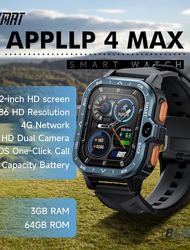  LOKMAT APPLLP 4 MAX Smartklokke 2.02 tommers Smart Watch Phone 4G LTE 3G 4G blåtann Skritteller Samtalepåminnelse Aktivitetsmonitor Kompatibel med Android iOS Unisex GPS Håndfri bruk Mediakontroll IP