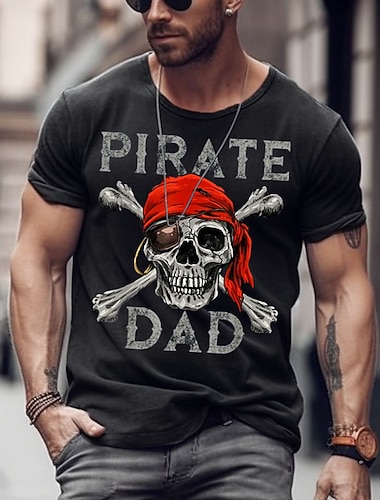  חולצת טי גרפית של אב פיראט לגברים עיצוב גולגולת מתנה מצחיקה ליום האב