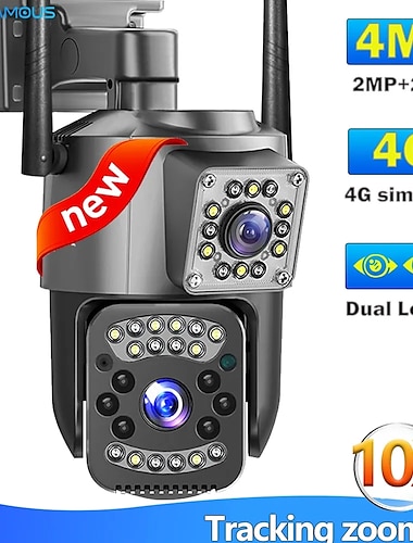  4 グラム sim ip カメラデュアルレンズ 4mp 2 18k wifi 屋外セキュリティカメラミニ 10 倍ズームビデオ監視 1080p cctv カメラウェブカメラ