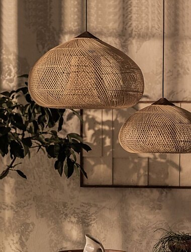  lampadario in rattan retrò 40 cm e26/e27 l'illuminazione a soffitto è applicabile a soggiorno camera da letto ristorante bar caffetteria ristorante club bianco caldo/bianco 110-240 v
