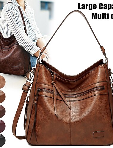  Per donna Borsa a tracolla Sacca Borsa Hobo pelle sintetica Esterno Giornaliero Per eventi Cerniera Massima capacità Impermeabile Duraturo Tinta unica Macchia marrone Data rosso Nero