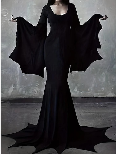  Addams Familie Hexe Morticia Addams Walpurgisnacht Kleid Halloween-Kleid Erwachsene Damen Punk & Gothic Party / Abend Karneval Einfaches Karnevalskostüm