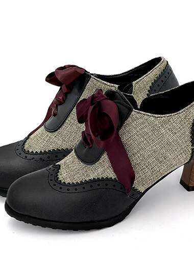  scarpe da donna con tacco oxford vintage edoardiano con lacci a nastro, scarpe eleganti retrò in pelle e tessuto bicolore per outfit e feste ispirati agli anni '20