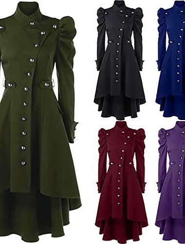  Retro vintage Punk & Gothic Middeleeuws Rok Trenchcoat Ren Faire Heks Cosplay Effen Dames Stoompunk Walpurgisnacht Halloween Carnaval Maskerade LARP Volwassenen Jas Kleding