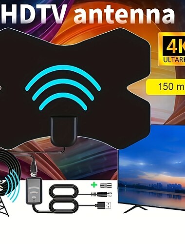  vahvistettu hd-digitaalitelevisioantenni, pitkä 150 mailin kantama sisällä/ulko - tukee 4k 1080p palo-tv-tikkua ja kaikkia vanhempia televisioita - vahvistimen signaalinvahvistin - 157 tuuman