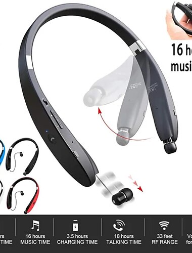  Casque Bluetooth pliable léger écouteurs Bluetooth rétractables pour le sport et l'exercice réduction de bruit stéréo sans fil autour du cou