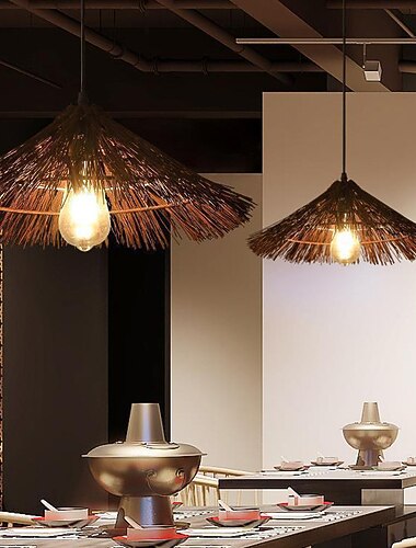  Pendelleuchten Rattan Wohnzimmer Dekor Schlafzimmer Lampe Café Leuchten Bar LED Hängeleuchte Weben Lampenschirm 110-240 V