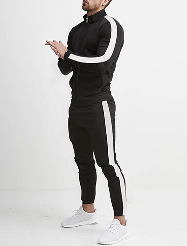  Herren Trainingsanzug Jogginganzug 2 teilig Sportlich Winter Langarm warm Atmungsaktiv Feuchtigkeitsableitung Fitness Laufen Joggen Sportbekleidung Sportkleidung Farbblock Schwarz Gelb Armeegrün