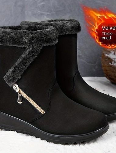  Women's Boots Snow Boots Suede Shoes Winter Boots Outdoor Daily Solid Color Fleece Lined Booties Ankle Boots Winter Rhinestone Flat Heel Round Toe Elegant Fashion Minimalism Faux Suede Zipper Black
