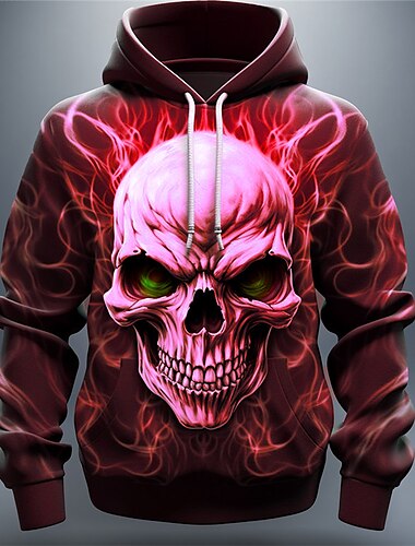  Herren Totenkopf Motiv Grafik-Drucke Hoodie Sweatshirt Kapuze Hoodies Pullover Hoodie Sweatshirt Kapuze Langarm Sweatshirt mit Kapuze Mit Kapuze Täglich 3D-Druck Festtage Ausgehen Strassenmode Rote