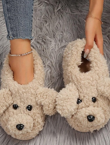  Damen Hausschuhe Slippers Fuzzy Slipper Hausschuhe Heim Täglich Hund Flacher Absatz Brautkleider schlicht Komfort Minimalismus Elastisches Gewebe Halbschuhe Weiß Khaki