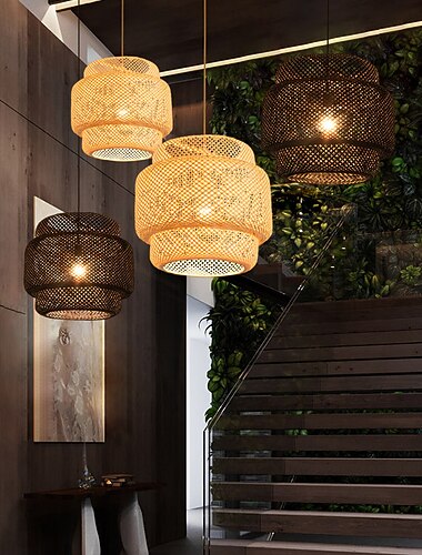  luminárias de bambu luminária pendente de vime boho luminária de teto criativa luminária suspensa de teto feita à mão tons para quarto cozinha foyer corredor 110-240v