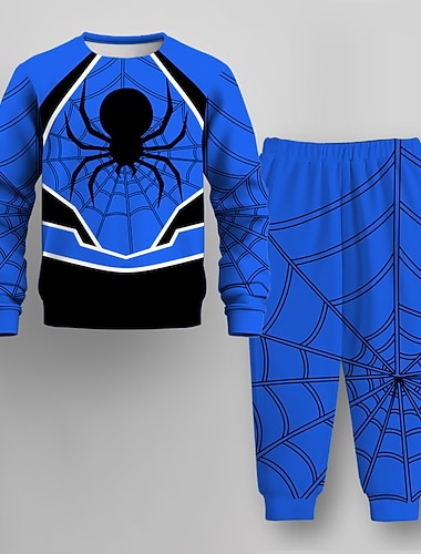  Drenge 3D SPIDER Sweatshirt & Sweatpants Sæt Sæt Langærmet 3D-udskrivning Efterår Vinter Aktiv Mode Sej Børn 3-12 år Rund hals udendørs Ferierejse Gade Regulær