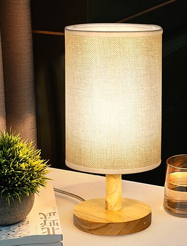  Lâmpada de cabeceira de linho lâmpada de cabeceira de madeira lâmpada de mesa com sombra de lona luz para quarto sala de estar quarto do bebê 110-240v