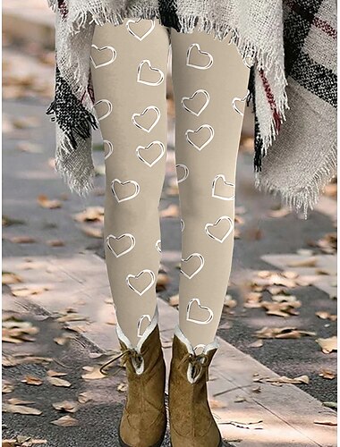  Femme Legging Mode Flexible Toute la longueur Taille moyenne Cœur Imprimer Chaud Confortable Micro-élastique Vacances du quotidien Café Marron Frêne Noir 1 # Toutes les Saisons