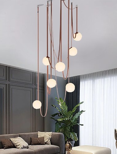  led hanglamp 1/3/5/7-licht cluster ontwerp glas globle henneptouw kroonluchter licht modern zwart roze kroonluchters hanglamp armatuur plafond inbouw armatuur 110-240v