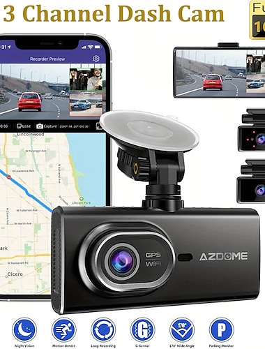  3-kanaals dash cam128gb emmc-opslag ingebouwde wifi gps 4 '' ips touchscreen voorcabine achter 1080p dash cam ir nachtzicht parkeermodus