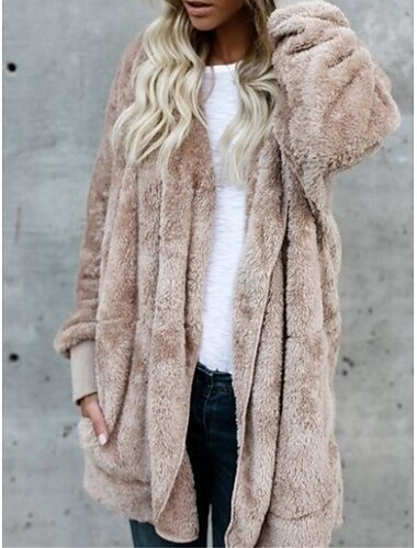  Dame Fleece-jakke Sherpa jakke Teddyfrakk utendørs Gate Daglig Høst Vinter Frakk Normal Vindtett Hold Varm Moderne Stilfull Plysj Jakker Langermet عادي size~~POS=HEADCOMP Med lommer Lotus Svart Hvit