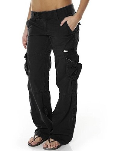  Damen Cargohose Cargohosen Breites Bein Hosen Hose Aktiv Strassenmode Brautkleider schlicht In voller Länge Mittlere Taillenlinie Glatt Zip Tasche Mehrere Taschen Atmungsaktivität Komfortabel