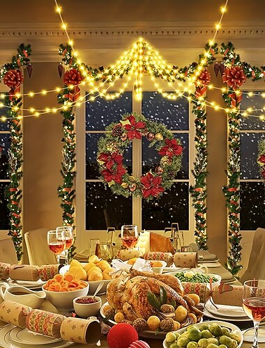  1pc solare decorazioni natalizie per esterni cascata stella luci 180 led 8 modalità luce dell'albero decorazione del giardino per la casa albero di natale cortile di nozze vacanza regalo di natale