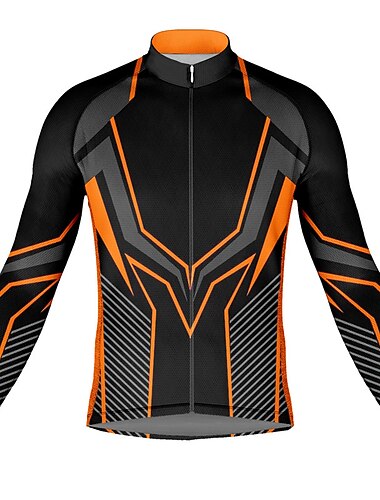  男性用 サイクリングジャージー グラフィック 幾何学的な 長袖 バイク トップス 3つのリアポケット付き マウンテンサイクリング ロードバイク 速乾性 反射性ストリップ 後ポケット 吸汗性 スポーツ イエロー レッド オレンジ 衣類