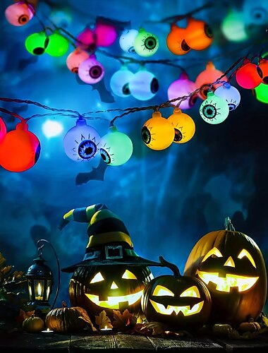  ハロウィンデコレーション 眼球ストリングライト 3m 20LED 8モード 照明リモコン 防水 バッテリー/USB電源 ハロウィンパーティー お化け屋敷 庭 ホラー 雰囲気 装飾