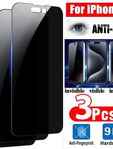  3 stuks Scherm Beschermer Voor Apple iPhone 16 iPhone 15 Pro Max 14 Plus 13 12 11 Pro Max Gehard Glas Privacy anti-inkijk 9H-hardheid Anti-bellen Anti-vingerafdrukken 3D Touch-compatibel