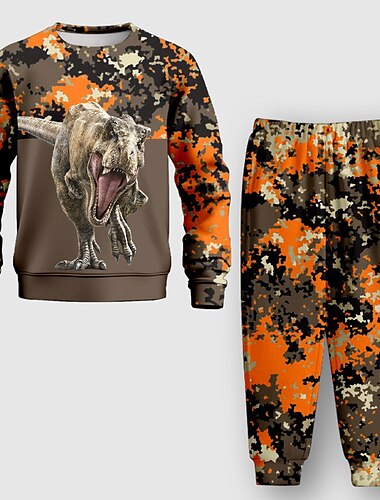  Băieți 3D Dinozaur camuflaj Set de hanorac și pantaloni de trening Set Manșon Lung printare 3d Toamnă Iarnă Activ Modă Misto Copii 3-12 ani Stil Nautic În aer liber Vacanță Stradă Fit regulat