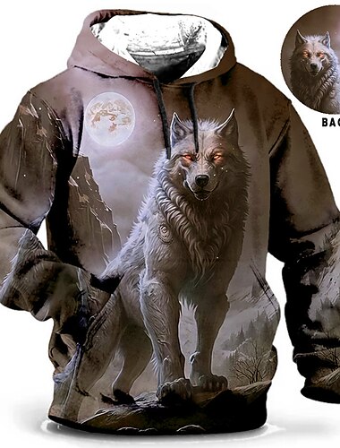  Herren Tier Wolf Hoodie Sweatshirt Kapuze Hoodies Pullover Hoodie Sweatshirt Kapuze Langarm Sweatshirt mit Kapuze Mit Kapuze Täglich 3D-Druck Festtage Ausgehen Strassenmode Blau Braun Bedruckt
