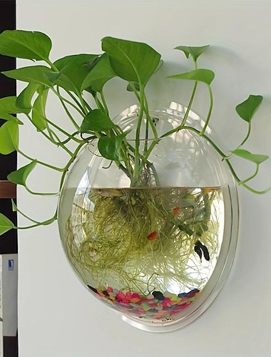  Jardinera hidropónica con perforación gratuita, maceta para decoración del hogar, montaje para colgar en la pared, cuenco para acuario de burbujas, pecera, acuario, minimaceta para el hogar (sin