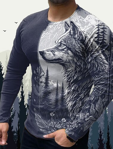  Homme Animal Loup Imprimés Photos T shirt T-shirt Graphique manche longue T-shirt 3D effet Col Ras du Cou Chemise Design basique Décontractées Extérieur du quotidien Des sports Noir Jaune Bleu