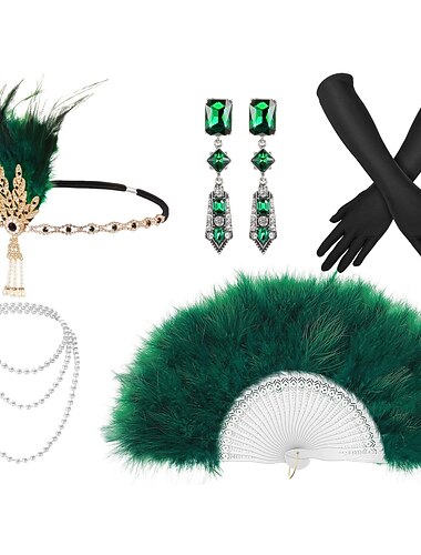  Vintage 1920s El gran Gatsby Diadema de estilo flapper Conjunto de accesorios charlestón Invitado a la boda Pluma Disfraz Mujer Mascarada Recepción de Boda Despedida de Soltera Festival Adulto