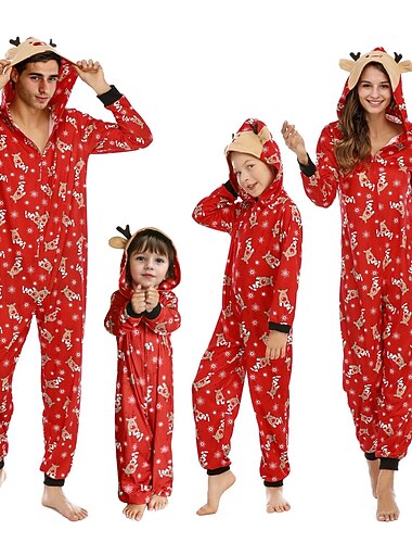  Papá Noel Reno Pijamas de Navidad familiares Vestimenta Nocturna Unisexo Navidad Carnaval Año Nuevo Estilo lindo Trajes a juego para la familia Bebé Niños Fiesta y Noche Ropa de casa Pijama Mono