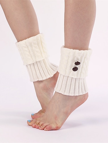 1 Paar Damen, solide, warme Stiefelüberzüge, Fußüberzüge für Herbst und Winter, gestrickt, mit Drehknopf, kurze Beinpolster, Kniestrümpfe, Stiefelüberzüge