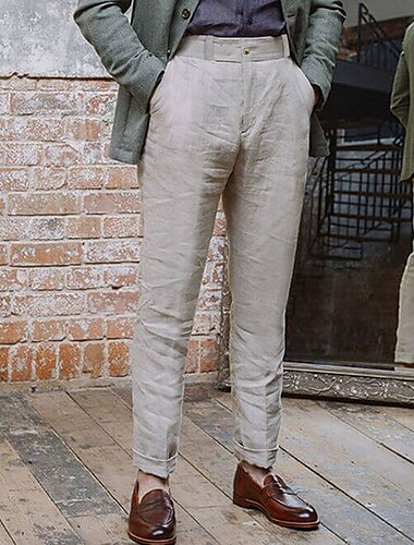  Herren Leinenhosen Hose Sommerhose Faltenhose Tasche Hohe Taille Einfach Komfort Weich Geschäft Lässig Mode Streetwear Schwarz Weiß