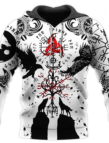  krijgers Viking-tatoeage Trui met capuchon Cartoon Manga Anime 3D Voorvak Grafisch Voor Voor heren Volwassenen Halloween Carnaval Maskerade 3D afdrukken Casual / Dagelijks