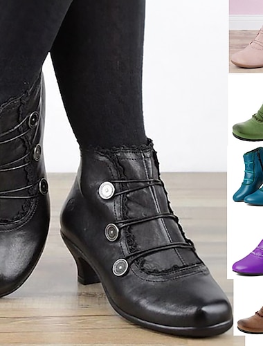  Damen Stiefel Knopfstiefel Übergrössen Stiefeletten Täglich Feste Farbe Stiefeletten Stiefeletten Winter Blockabsatz Runde Zehe Elegant Vintage Modisch Kunstleder Schnalle Schwarz Rosa Marinenblau