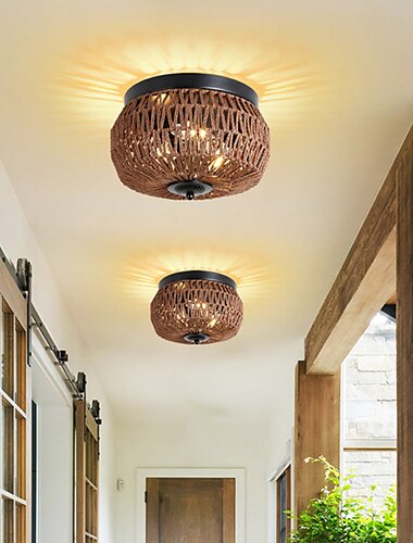  boho lampada da soffitto plafoniera in rattan mini lampada a sospensione in rattan intrecciato plafoniera per piccola camera da letto corridoio ingresso cucina isola fattoria bagno 110-240v