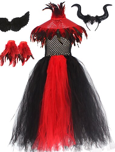 Halloween Hexe Maleficent Walpurgisnacht Kleid Cosplay Kostüm Tutu Kinder Mädchen Cosplay Halloween Leistung Party Halloween Halloween Karneval Maskerade Einfaches Karnevalskostüm