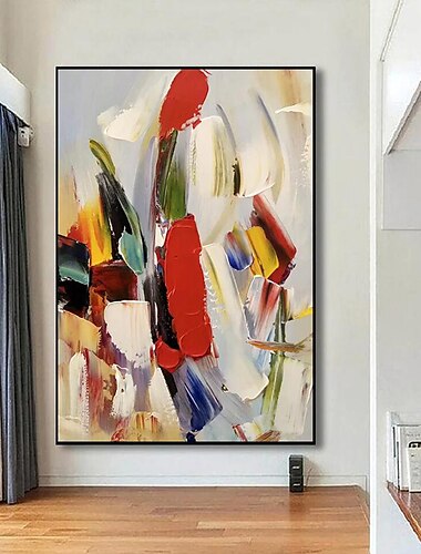  Pintura abstracta colorida con cuchillo, pinturas al óleo pintadas a mano sobre lienzo, arte de pared moderno hecho a mano de gran tamaño para decoración de pared del hogar