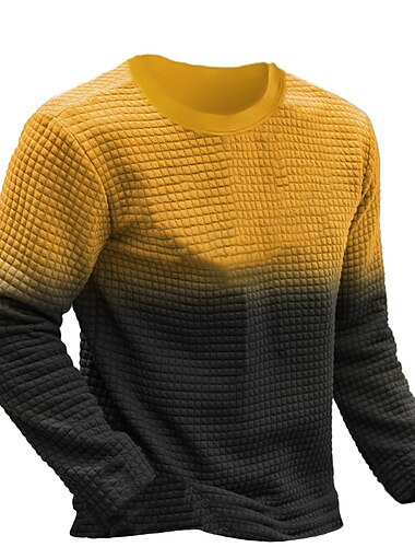  Voor heren Wafel T-shirt T-shirt Wafelgebreid T-shirt Shirt met lange mouwen Lange mouw Strakke ronde hals Lente & Herfst Kleurenblok Modieus Ontwerper Basic Lapwerk Vakantie Straat Uitgaan Oranje