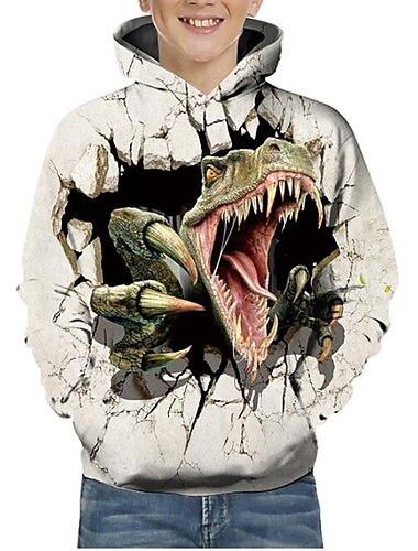  moletom para meninos&amp; moletom dinossauro geométrico 3d animal estampado manga longa branco básico ativo