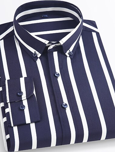  Voor heren Overhemd Button-down overhemd Strijkvrij overhemd Gestreept shirt Stretch Streep Bruiloft Toimisto & ura Zwart Wit Geel Donker Marine Lange mouw Overhemdkraag Alle seizoenen Kleding