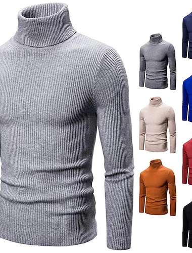  Men's Pullover Sweater Jumper Turtleneck Sweater Cropped Sweater Ribbed Knit Regular Knit Plain Turtleneck Modern Contemporary Work Daily Wear Clothing Apparel Winter Wine Black M L XL